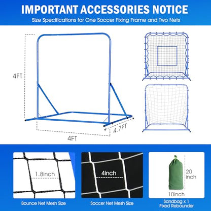 4x4FT Dual-mode Soccer Goal & Rebounder Net,Premium Durability for Intense Shooting Training,Quick-Switch Angle Soccer Training for Control,Passing Practice,Easy Setup Soccer Gifts for Kids Teen Adult