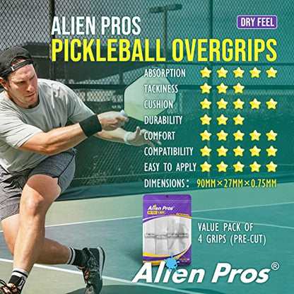 ALIEN PROS Pickleball Overgrip (4-Pack) with Ridges for Better Grip Control - Precut and Dry Feel Pickleball Grip Tape - Non-Slip Pickleball Paddle Grip Tape for High Performance - color: White