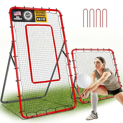 2-in-1 Volleyball Rebounder Net, Adjustable 7×4 ft to 4.5×4 ft Bounce Back Training Rebound Equipment with Angle Customization for Volleying, Bumping, Spiking Practice - color: Red