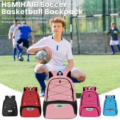 Hsmihair Youth Soccer Bag-Soccer Backpack&Backpack for Football Basketball,with Ball Compartment Separate Cleat Package - color: Light Pink