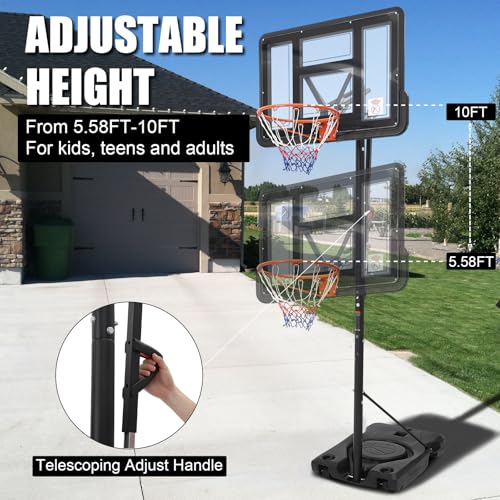 Basketball Hoop Outdoor Adjustable, 10 Ft Portable Basketball Hoop for Adults, Kids, and Youth in Indoor, Backyard, Driveway with Gym