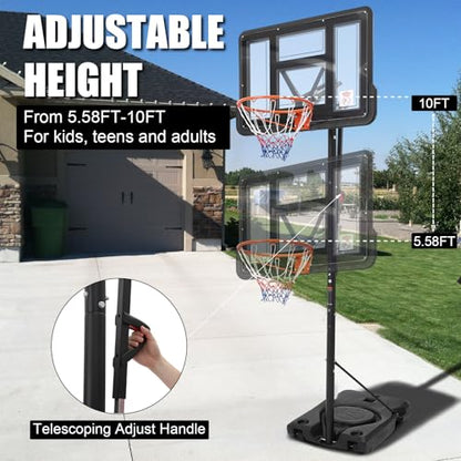 Basketball Hoop Outdoor Adjustable, 10 Ft Portable Basketball Hoop for Adults, Kids, and Youth in Indoor, Backyard, Driveway with Gym