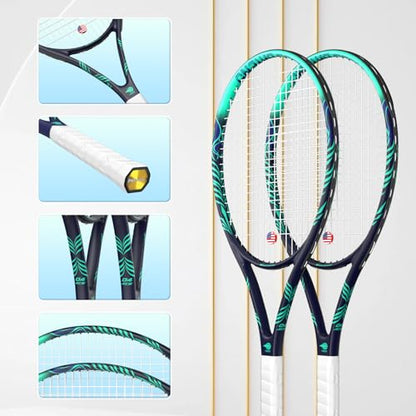 Adult 2 Player Tennis Racket Perfect for Beginner and Professional Players, 27” Speed Tennis Racquet Include Tennis Balls, Overgrips, Tennis Bag, Vibration Dampe, Cover - color: 2 Pcs Green