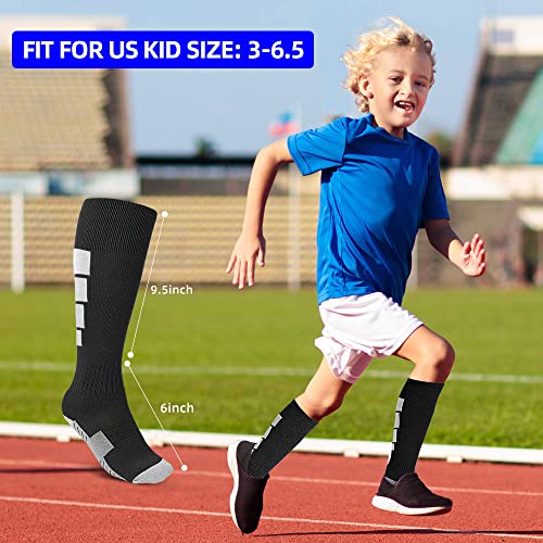 ZEPOHCK Kids Athletic Soccer Socks, 2 Pairs Knee High Socks for Youth Boys Girls for Shoe Size 3-6.5 / Ages 6-12