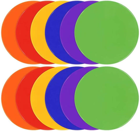 4 Inch & 9 Inch Poly Spot Markers for Gym Floor, Non-Slip Rubber Floor Dots Flat Cones, 6/12/24/60Pcs Agility Markers for Soccer, Basketball, PE Training, Dance & Classroom Activities - style: 12Pcs 9 inch 6colors