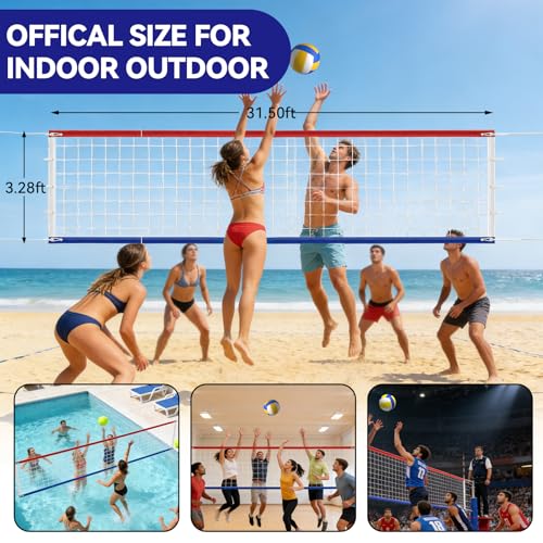 Portable Volleyball Net Set, Upgraded Weather Resistant Volleyball Training Net, Indoor Outdoor Volleyball Net for Backyard, Beach, Pool 31.50x3.28FT