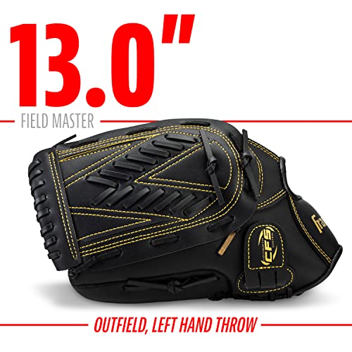 Franklin Sports Field Master Baseball + Softball Glove - Field Master Adult + Youth Baseball + Softball Mitt - Men's + Women's Gloves - Right Hand Throw - color: Black/Gold, style: 13" - Basket "V" Web