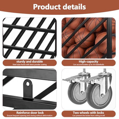 Generic Rolling Exercise Ball Holder with Wheels Basketball Holder with Lockable Lid for Gyms Schools Clubs Indoor and Outdoor