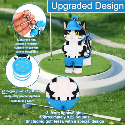 Cat Caddie Golf Tee Holder, Including 8 Golf Ball Tees Creative Cute Cat Holder Set for Women Men Golfers Attaching to Backpack Shoulder Bag Belt