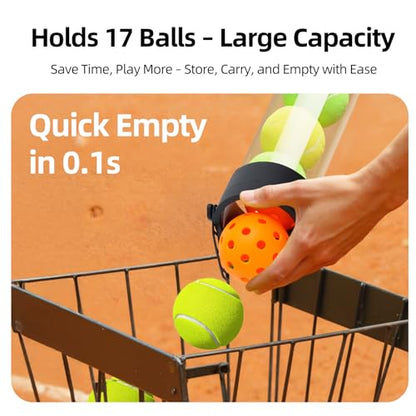 17 Balls Collapsible Pickleball Ball Retriever, Tennis Ball Retriever, Pickleball Pickup Tube with Shoulder Strap, Lightweight & Durable Ball Retriever for Easy Pickup, Collection, Carry, Storage
