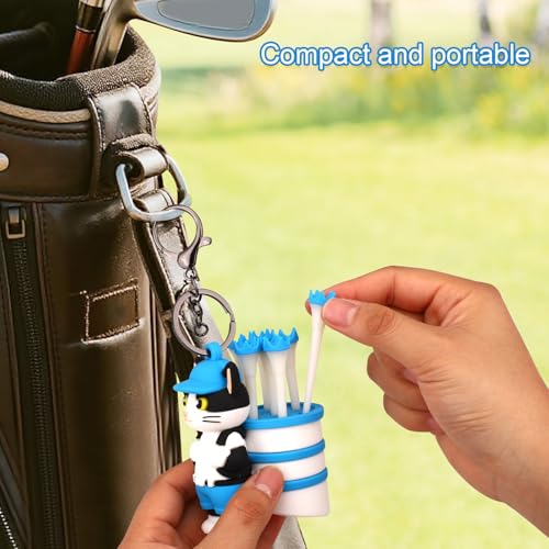 Penitue Caddie Golf Tee Holder, Including 8 Golf Ball Tees Creative Cute Cat Holder Set for Women Men Golfers Attaching to Backpack Shoulder Bag Belt - style: Cat