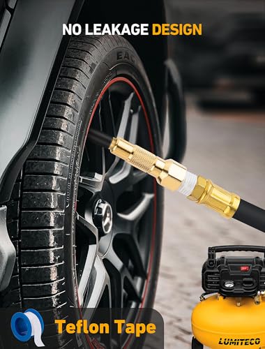 LUMITECO 2-Pack Heavy Duty Air Chuck Set,Screw On Tire Inflator Nozzle & Closed Ball Tire Chuck with 1/4" NPT Standard Quick Plug, Tire Air Chuck w/Presta Valve & Air Pump Ball Needle Set