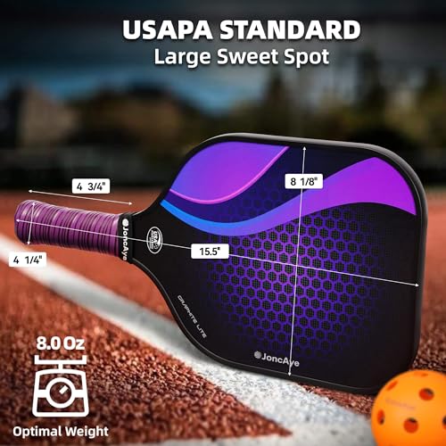 JoncAye Pickleball Paddles Set of 4 or 2, USAPA Approved Fiberglass Rackets with Outdoor Indoor Balls, Bag, Overgrip, Lightweight for Family, Professional Equipment for Beginners Intermediate