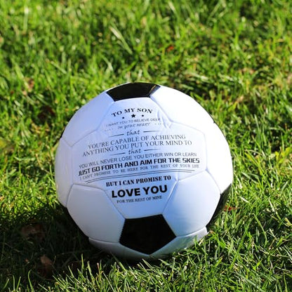 Traditional Black White Soccer Ball High Performance Diameter 21cm/ 8.3 Inch, I Love You Inspirational Soccer Gifts for Birthday Christmas - color: Son