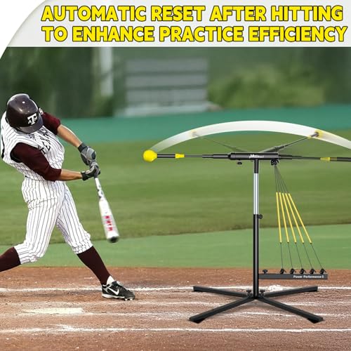 JASCOPRO Baseball Swing Trainer with 5 Power Bands,Height Adjustable 31-47 inches Baseball Hitting Trainer, Auto Reset Baseball Training Equipment Softball Swing Trainer with Metal Stakes & Carry Bag