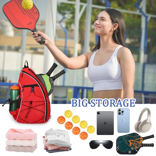 Goloni Pickleball Sling Bag for Men Women, Lightweight Pickleball Backpack with Fence Hook - color: Red