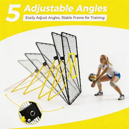 Volleyball Rebounder Net 7x4 Ft, Bounce Back Training Equipment with Angle Customization for Practicing Digging, Setting, Spiking - color: Black&Yellow