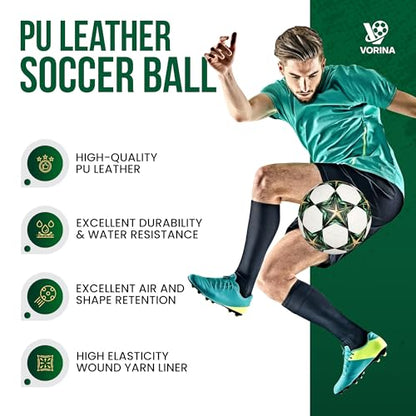 Soccer Ball Size 5 – Official Match & Training Ball, Waterproof Thermal Bonded PU Leather, Butyl Bladder, Kids Youth Adults, Indoor Outdoor, Includes Pump Needle & Mesh Bag