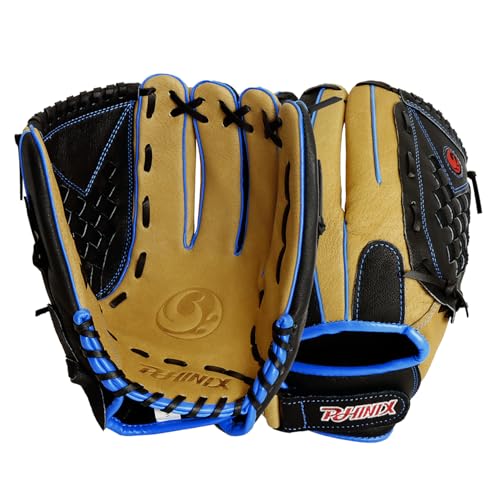 PHINIX 12 1/2 Inch Slowpitch All Pigskin Softball Gloves Multiple Colors - color: Beige & Black