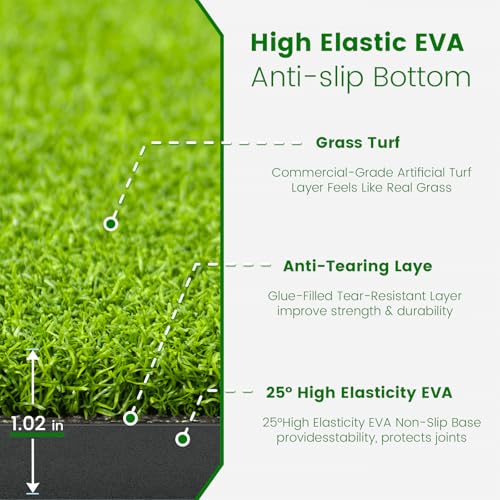 Golf Hitting Mat with Ball Tray, 5x4 / 6x4 ft, 26mm / 31mm Thick, Pro & Elite Turf with Swing Path Line, Premium Golf Practice Mat for Indoor & Outdoor Swing, Chipping, Training - style: 5×4 ft PRO Turf – 26mm