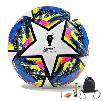 Professional Soccer Ball Size 5, Thermal Bonded Waterproof PU Match-Quality Training Ball with Pump - color: blue, size: size 5