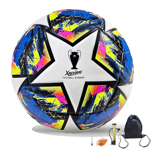 Professional Soccer Ball Size 5, Thermal Bonded Waterproof PU Match-Quality Training Ball with Pump - color: blue, size: size 5