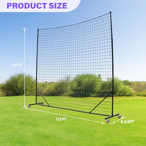 Backstop Net System for Backyard – Heavy Duty Sports Barrier Net with Steel Posts, Movable/Socketed Ball Stop Net for Soccer, Baseball, Training - size: 10FT Wide, style: Movable-4 Inch Net