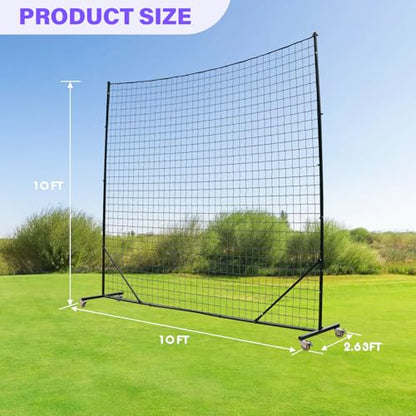 Backstop Net System for Backyard – Heavy Duty Sports Barrier Net with Steel Posts, Movable/Socketed Ball Stop Net for Soccer, Baseball, Training - size: 10FT Wide, style: Movable-4 Inch Net