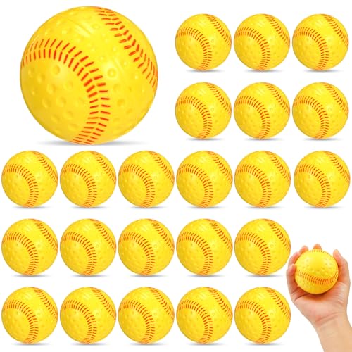 Halloscume 24 Pieces Dimpled Baseballs with Red Seam Pitching Machine Baseballs for Hand Eye Coordination Batting Hitting Training and Fielding Practice - color: Yellow