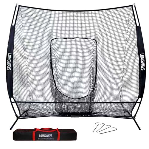 7x7ft/8x8ft Baseball Softball Net with Steel Frame for Batting, Hitting, Pitching, Portable Baseball Batting Net with Carry Bag, Great for All Levels - size: 7FT Black(Golf)