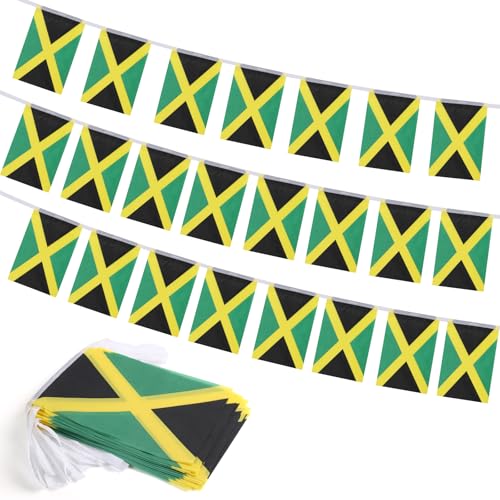 Jamaica Flag Banner, Small Mini Jamaican Flags Patriotic Decoration for Party, Classroom, Sports Events, 33 Feet 30 Flags - color: Jamaica