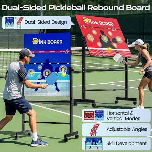 Pickleball Practice Board,Dual-Sided Rebounder Dink Board with Stand,Height-Adjustable Portable Pickleball Solo Training Tool,Volley & Baseline Pickleball wall Indoor/Outdoor Use