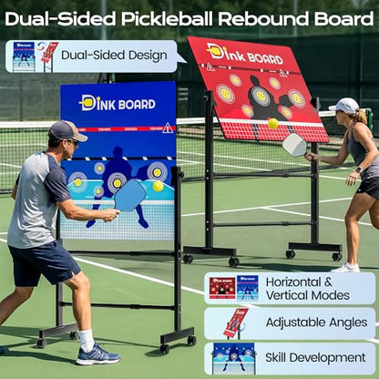 Pickleball Practice Board,Dual-Sided Rebounder Dink Board with Stand,Height-Adjustable Portable Pickleball Solo Training Tool,Volley & Baseline Pickleball wall Indoor/Outdoor Use