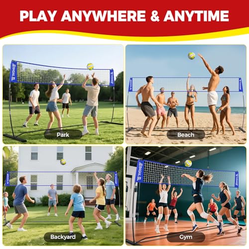 BAGAIL Volleyball Net, 12ft/20ft Portable Volleyball Net for Backyard - Adjustable Height, Heavy-Duty Frame, Freestanding Design - Portable Outdoor/Indoor Volleyball Set with Carry Bag