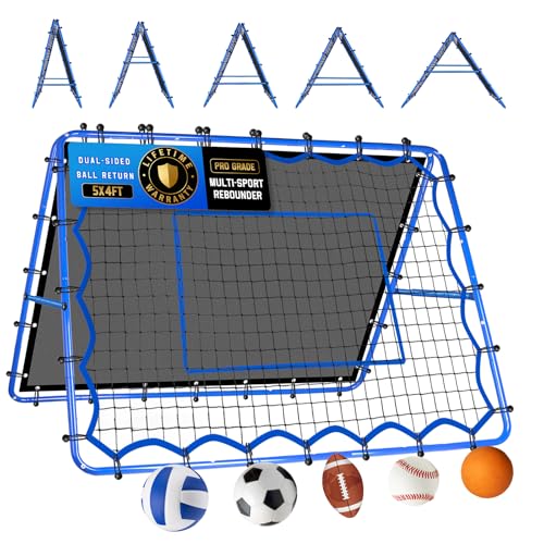 Volleyball Baseball Rebounder Net, Softball Rebounder Pitchback Net Quick Adjustments, Quick Adjustments Lacrosse Bounce Back Practice Equipment, Ideal for Outdoor Indoor and Backyard Training - size: 5FTx4FT, style: Dual-Sided Multi-Sport Rebounder