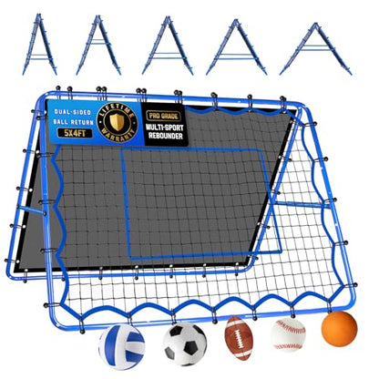 Volleyball Baseball Rebounder Net, Softball Rebounder Pitchback Net Quick Adjustments, Quick Adjustments Lacrosse Bounce Back Practice Equipment, Ideal for Outdoor Indoor and Backyard Training - size: 5FTx4FT, style: Dual-Sided Multi-Sport Rebounder
