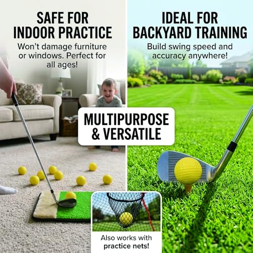 Foam Golf Practice Balls, 24 Pack, Soft, Realistic Feel, Limited Flight, for Indoor or Outdoor Training