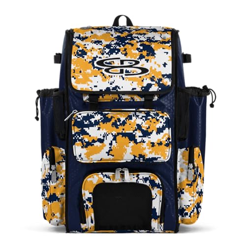 Boombah Superpack Bat Pack - Backpack Version (no wheels) - Holds 4 Bats - Camo Series - Multiple Color Options - color: Navy/Gold_C23