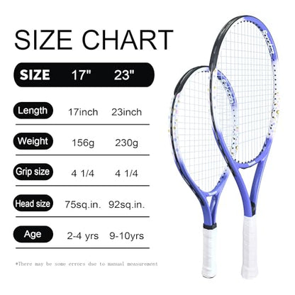 Senston Kids Tennis Racket Set (17 & 23 Inch) - 1 Pack Junior Tennis Racquet, Lightweight Aluminum Frame, Includes Cover - color: blue, size: 17 inch