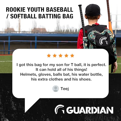 Guardian Baseball Backpack for Youth, Softball Bag for Girls, Durable Bat Bags Baseball Youth Boys and Girls, TBall Bag – Includes Hook to Hang on Fence - color: Red/Black
