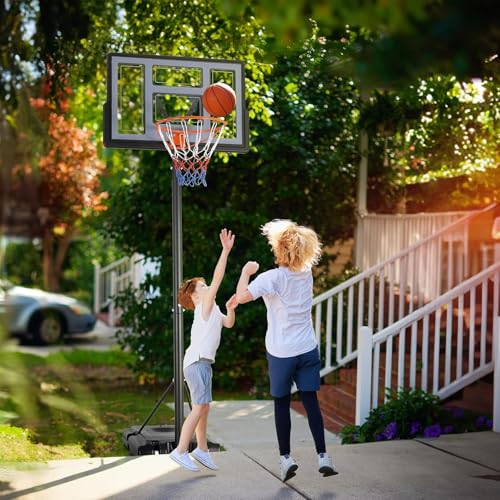 4.4-10ft Adjustable Height Basketball Hoop Outdoor, Portable Basketball Goal, 44in Shatterproof Backboard, Fillable Base, 2 Portable Wheels for Backyard/Indoor, for Kids/Teenagers/Adults