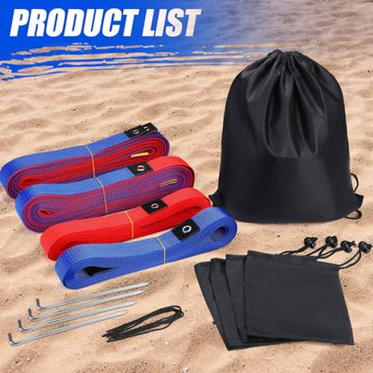 TOBWOLF Beach Volleyball Lines for Sand, Heavy Duty Volleyball Court Lines for Sand Beach Grass Backyard, 26.3' x 52.6' Portable Volleyball Boundary Lines with Metal Anchors & Sandbags