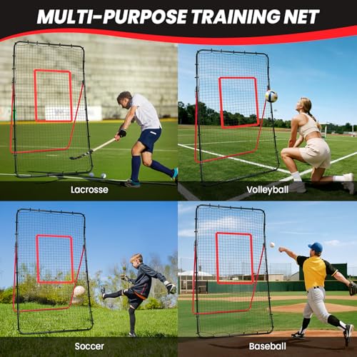 BAGAIL Volleyball Rebounder Net 7x4 Ft, Bounce Back Training Equipment with Unique Curved Frame for Better Catching, 5 Adjustable Angles for Volleying & Spiking, Easy Set Up & Sturdy Base - color: Red