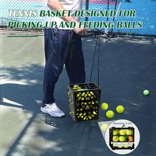 Tennis Ball Basket Tennis Ball Hopper with Wheels | 60 Balls Capacity Lightweight Collector | No-Bend Hands-Free Ball Retrieval Tool for Training & Court Use