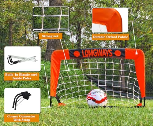 LOMGWAYS Soccer Goal – Foldable Frame Net for Kids + Youth – Indoor + Outdoor Soccer Goal with Carry Bag – Easy Set up – Multiple Sizes for Practice & Games - size: 2x1.3FT(Size 1 Ball)