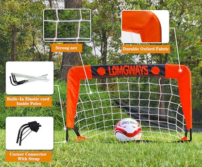 LOMGWAYS Soccer Goal – Foldable Frame Net for Kids + Youth – Indoor + Outdoor Soccer Goal with Carry Bag – Easy Set up – Multiple Sizes for Practice & Games - size: 2x1.3FT(Size 1 Ball)