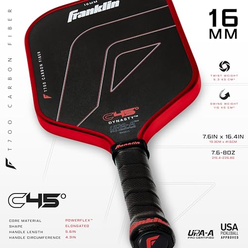 Franklin Sports PRO Pickleball Paddles – C45 Carbon Fiber Series - Official USAP + UPA Approved – Pro Player Design - color: Dynasty |Electric Red, size: 16 mm