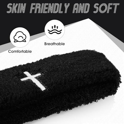 Soulchen 4 pcs Cross Bicep Bands Wrist Bands Christian Arm Sweat Wristbands Absorbent Armband for Men Women Football Baseball Players Sports Activities Supplies - color: Black