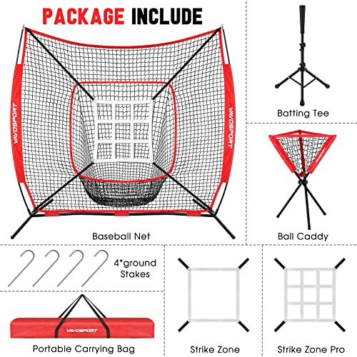 VAVOSPORT 7x7' Baseball Net Set - Portable Softball & Baseball Net, Batting Tee, Ball Caddy, Strike Zone, Training Equipment for Youth Practice