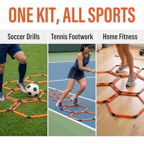 Hexagon Agility Rings, 6 Set Speed Training Ladder with Carry Bag, Footwork Drills Gear for Soccer Football Basketball and Fitness